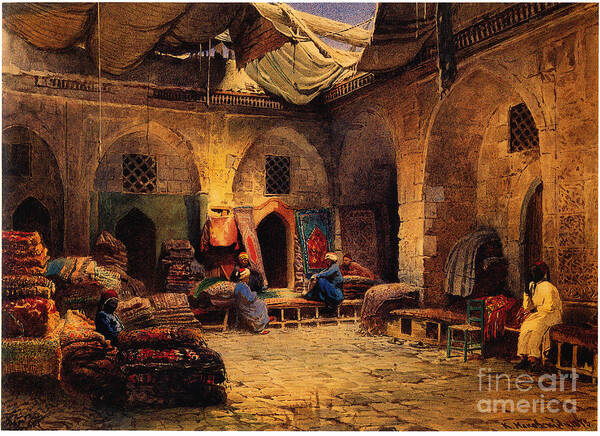 Time Of Day Art Print featuring the drawing The Carpet Shop In Cairo, 1875. Artist by Heritage Images