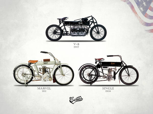 Curtiss Single Art Print featuring the photograph The Curtiss Motorcycle Collection by Mark Rogan