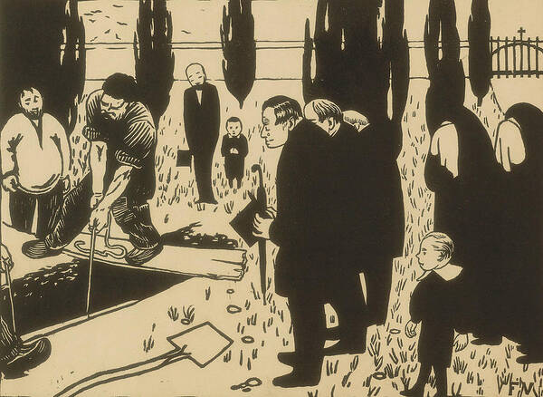 19th Century Art Art Print featuring the relief The Funeral by Felix Edouard Vallotton
