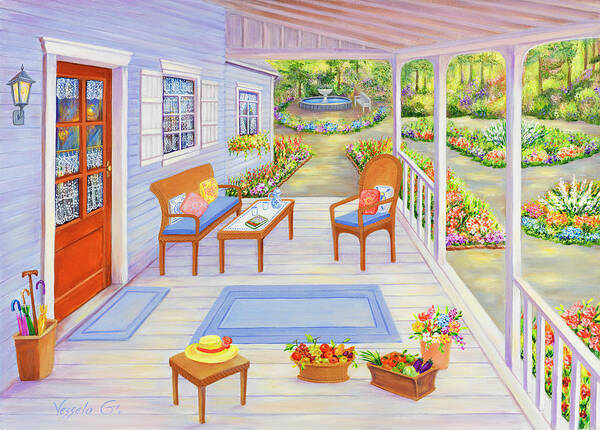 The Porch Art Print featuring the mixed media The Porch by Vessela G.