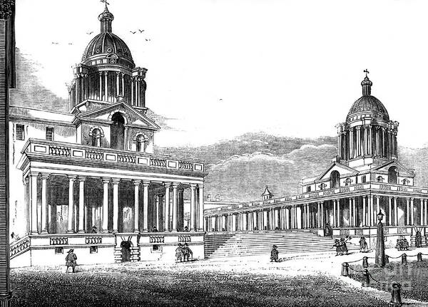 Engraving Art Print featuring the drawing The Royal Hospital, Greenwich, London by Print Collector