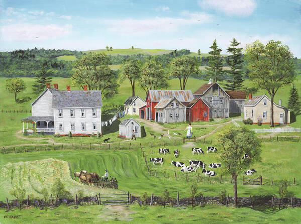 Country & Primitive Art Print featuring the painting The Second Cutting Of Hay by Bob Fair