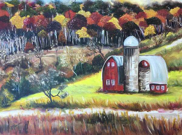 Barn Art Print featuring the painting The Silos by Roxy Rich