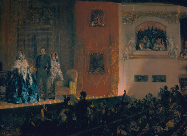 19th Century Art Art Print featuring the painting The Theatre du Gymnase by Adolph Menzel