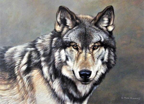 Paintings Art Print featuring the painting Timber Wolf by Alan M Hunt by Alan M Hunt