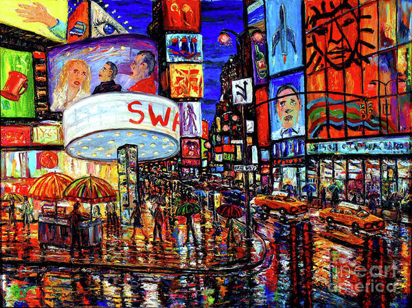 Times Quare Art Print featuring the painting Times Square With Lion King by Arthur Robins
