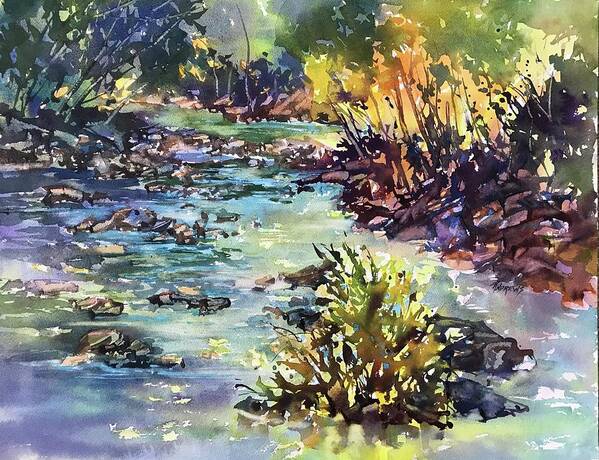Landscape Art Print featuring the painting To The Voice Of Running Waters by Rae Andrews