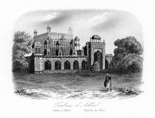 Sikandra Art Print featuring the drawing Tomb Of Akbar The Great, Sikandra by Print Collector