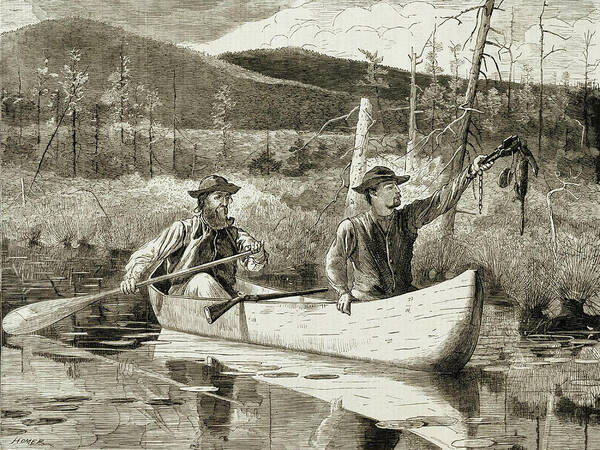 Trapping In The Adirondacks Art Print featuring the drawing Trapping in the Adirondacks by Winslow Homer1870 by Movie Poster Prints