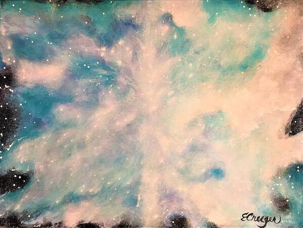Space Art Print featuring the painting Turquoise Cosmic Cloud by Esperanza Creeger