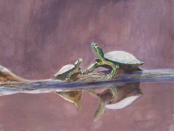Turtles Art Print featuring the painting Two turtles by Bobby Walters