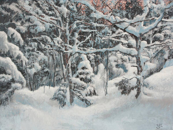 Winter Landscape Art Print featuring the painting Untouched Snow by Hans Egil Saele