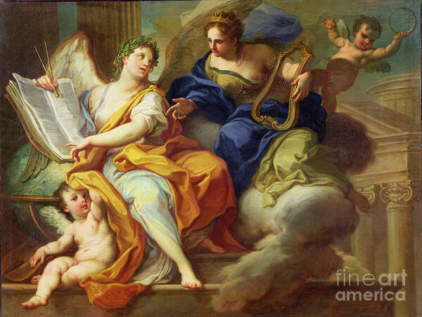 Lyre Art Print featuring the painting Urania And Erato by Sebastiano Conca