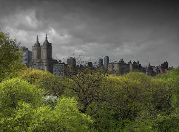 Scenics Art Print featuring the photograph Urban Park, Skyscrapers And Cloudy Sky by Chris Clor