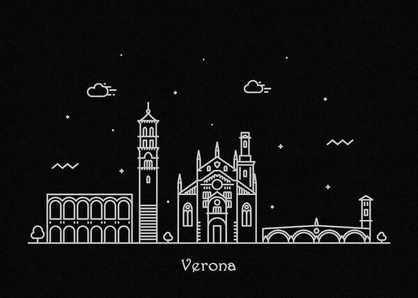 Verona Art Print featuring the digital art Verona Skyline Travel Poster by Inspirowl Design