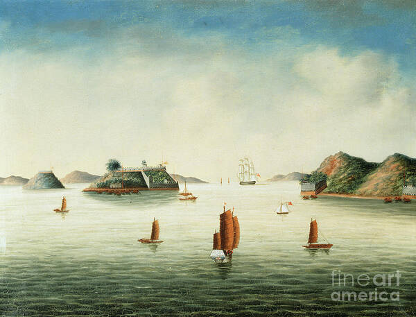 Boat Art Print featuring the painting View Of Canton Area, C.1850 by Chinese School