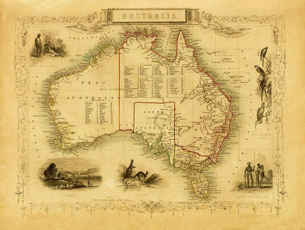 History Art Print featuring the digital art Vintage Decorative Map Of Australia by Nicoolay