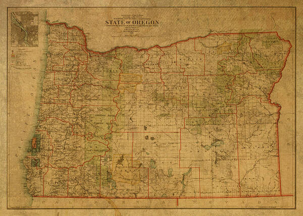 Vintage Art Print featuring the mixed media Vintage Map of Oregon by Design Turnpike