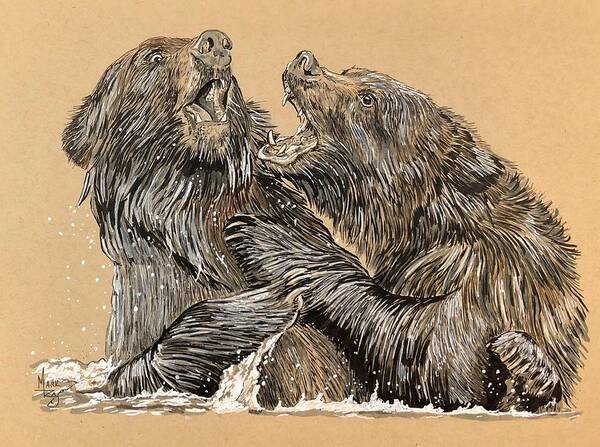 Grizzly Bears Art Print featuring the painting Bear Brawl #1 by Mark Ray