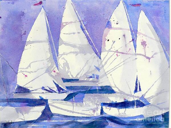 Sailboats Art Print featuring the painting White Sails by Midge Pippel