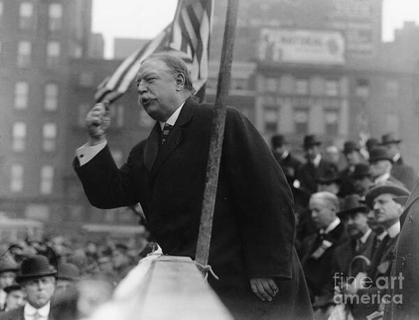 Crowd Of People Art Print featuring the photograph William Howard Taft Giving Speech by Bettmann