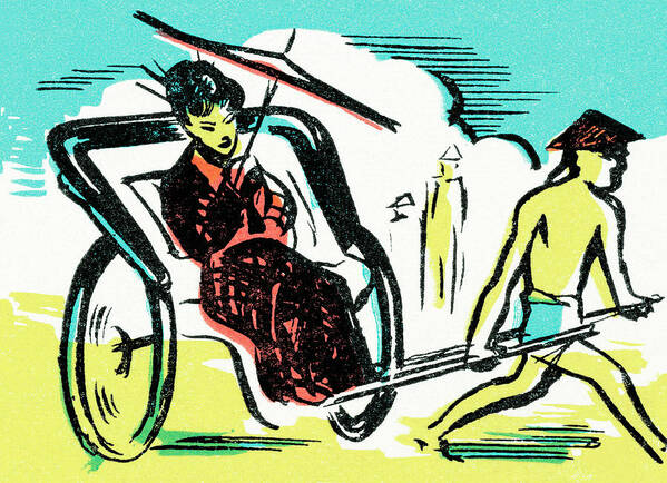Apparel Art Print featuring the drawing Woman in rickshaw by CSA Images