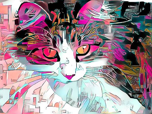 Pink Art Print featuring the digital art Wonderful Cat Art Pink by Don Northup