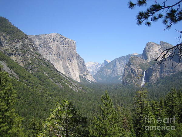 Yosemite Art Print featuring the photograph Yosemite National Park Yosemite Valley Bridal Veil Falls View with Half Dome and El Capitan by John Shiron