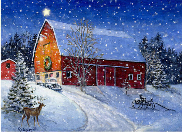 Christmas Art Print featuring the painting Country Christmas Snow by Richard De Wolfe
