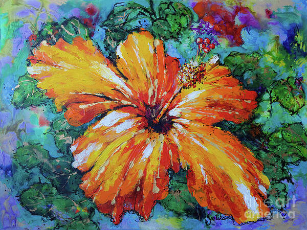 Orange Hibiscus Art Print featuring the painting Orange Hibiscus by Jyotika Shroff