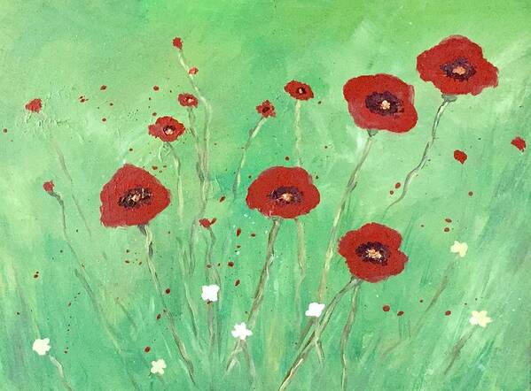 Landscape Art Print featuring the painting Poppy field #1 by Barbara Magor