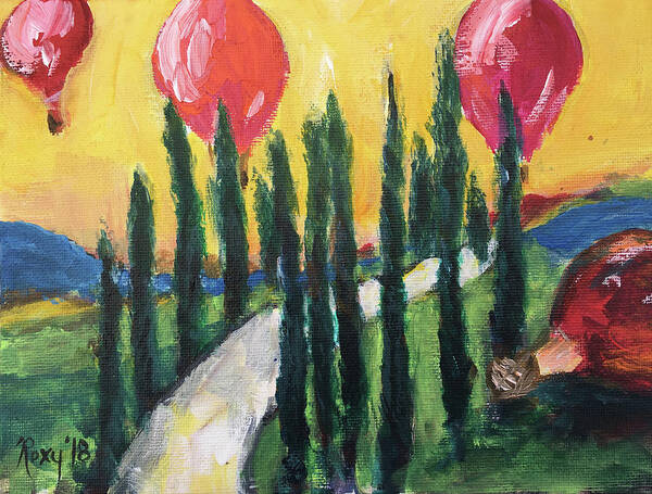 Cyprus Trees Art Print featuring the painting Sunrise Balloons #2 by Roxy Rich