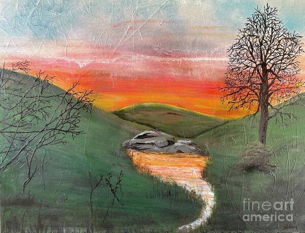 Sunset Art Print featuring the painting Sunset #1 by Christine Lathrop