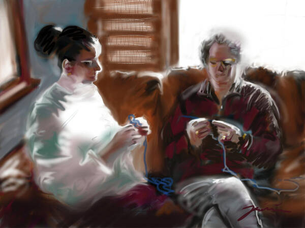 Knitting Art Print featuring the painting The Knitters #1 by Jean Pacheco Ravinski