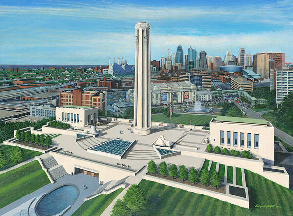 Cityscape Art Print featuring the painting The National World War I Museum and Memorial K.C., MO #1 by George Lightfoot