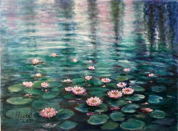 Water Art Print featuring the painting Water lilies #2 by Laila Awad Jamaleldin