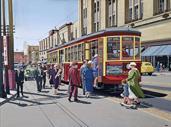 Yonge Street Art Print featuring the painting Yonge and College 1937 by Kenneth M Kirsch
