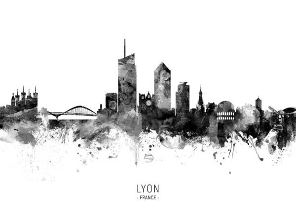 Lyon Art Print featuring the digital art Lyon France Skyline #11 by Michael Tompsett