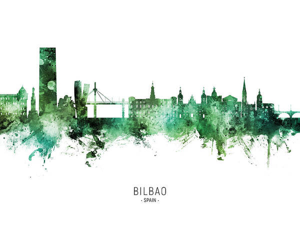 Bilbao Art Print featuring the digital art Bilbao Spain Skyline #13 by Michael Tompsett