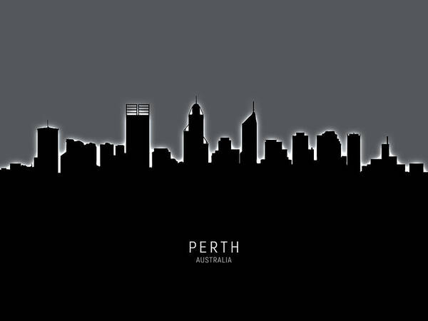 Perth Art Print featuring the digital art Perth Australia Skyline #16 by Michael Tompsett