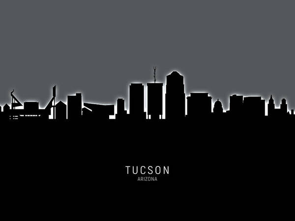 Tucson Art Print featuring the digital art Tucson Arizona Skyline #17 by Michael Tompsett