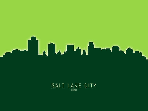 Salt Lake City Art Print featuring the digital art Salt Lake City Utah Skyline #18 by Michael Tompsett