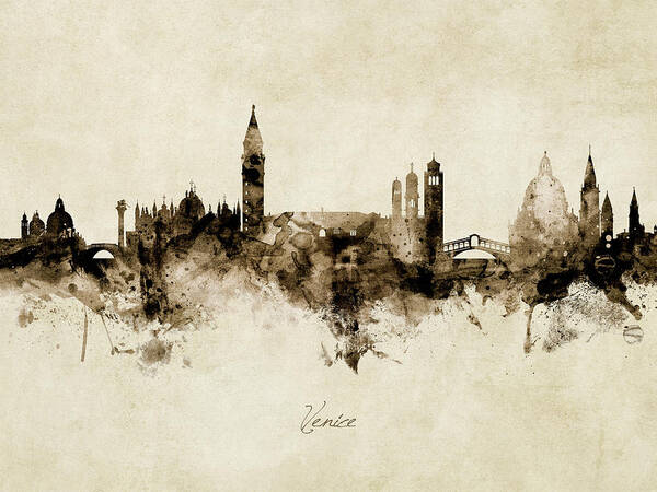 Venice Art Print featuring the digital art Venice Italy Skyline #18 by Michael Tompsett