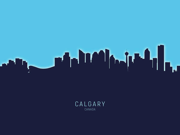 Calgary Art Print featuring the digital art Calgary Canada Skyline #19 by Michael Tompsett