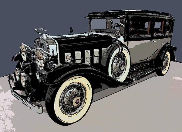 1930 Cadillac Imperial Limousine V16 Art Print featuring the painting 1930 Cadillac Imperial Limousine V16 Digital drawing by Flees Photos