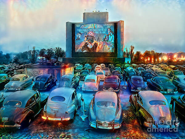 Wingsdomain Art Print featuring the photograph 1950s At The DriveIn Movie 20201128 by Wingsdomain Art and Photography