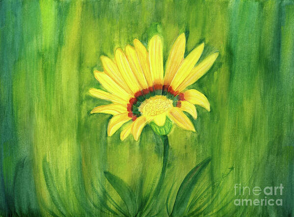 Dorothy Lee Art Art Print featuring the painting Yellow Gazania Flower #2 by Dorothy Lee