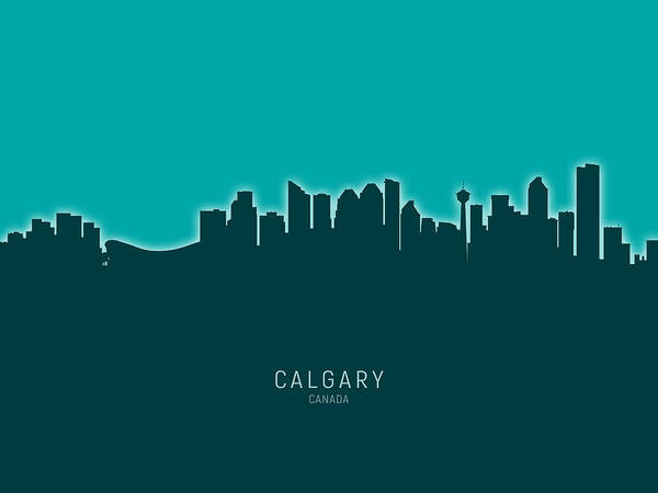 Calgary Art Print featuring the digital art Calgary Canada Skyline #20 by Michael Tompsett