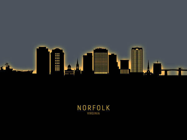 Norfolk Art Print featuring the digital art Norfolk Virginia Skyline #24 by Michael Tompsett