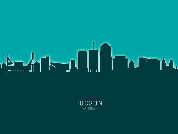 Tucson Art Print featuring the digital art Tucson Arizona Skyline #22 by Michael Tompsett